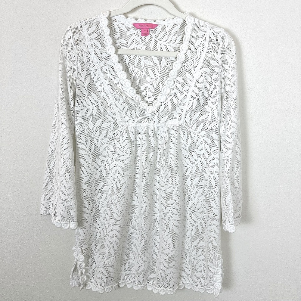 Lilly Pulitzer White Lace Long Sleeve Coverup Dress